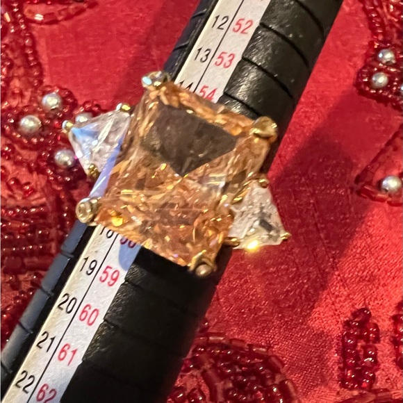 Hollywood Collection Norma Shearer Ring Emerald Cut &Trillion Stones 14k GP 925 - Picture 7 of 7